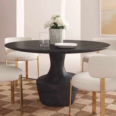 Gevra 54" Wide Black Wood Faux Plaster Round Dinning Table - #702Y9 ... intended for Gevra Black Acacia & Faux Plaster Dining Table